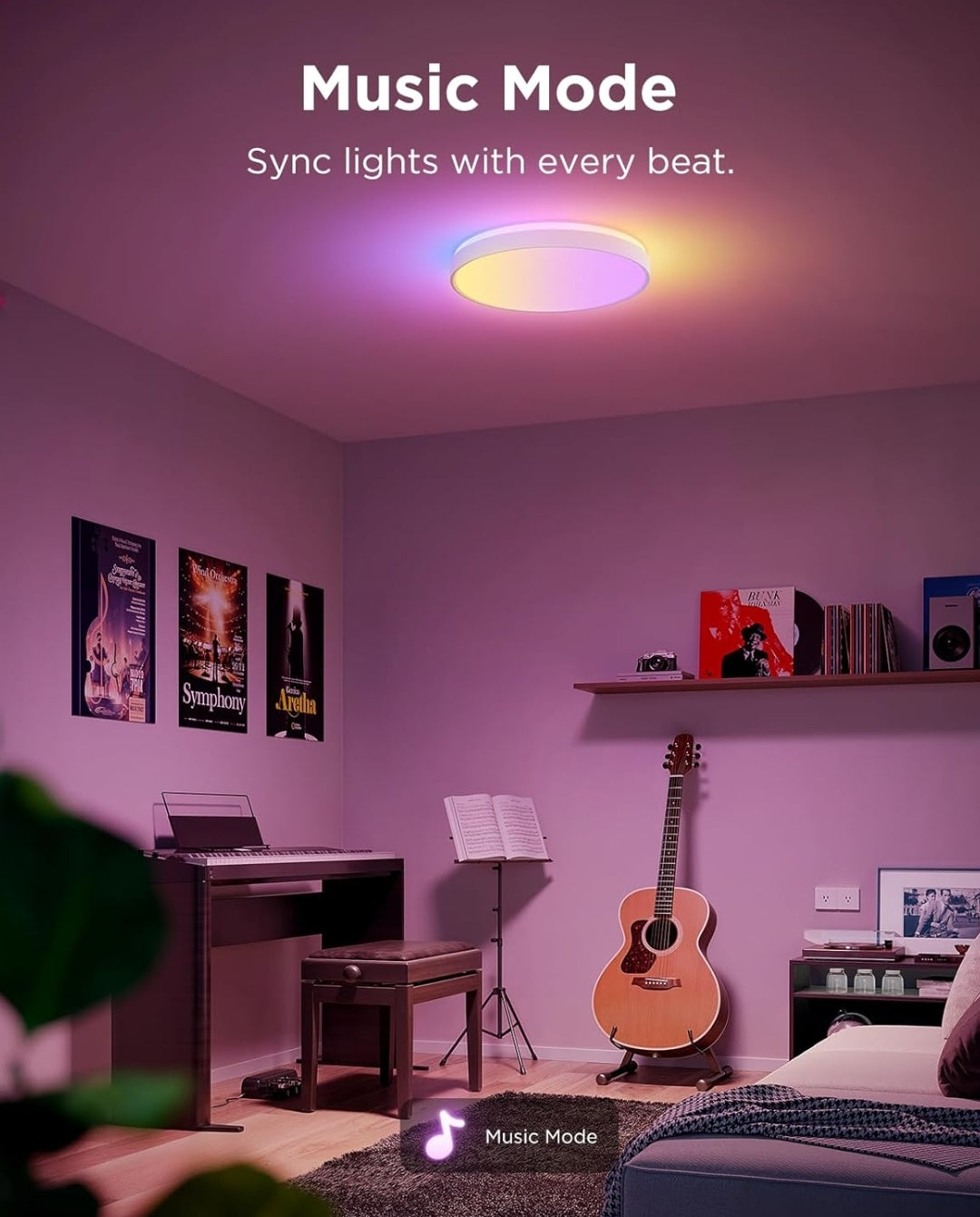 Govee Smart Ceiling Light 4300LM, RGBIC LED Ceiling Light Fixture Works with Matter, Flush Mount Light Fixture, DIY Colors, 2700K-6500K Ceiling Lights for Bedroom, Living Room, 15 Inch, 1 Pack