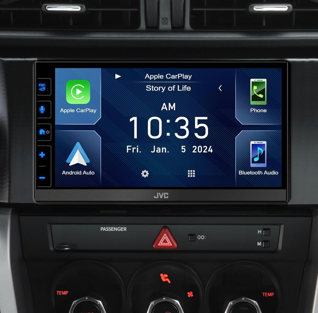 JVC KW-M788BH Apple CarPlay Android Auto Digitale Mediaspeler, Dubbel Din, 6.8 Duim LCD Raakskerm, AM/FM, HD Radio, Bluetooth, MP3-speler, USB-poort, iDatalink Maestro, SiriusXM, Motorradio