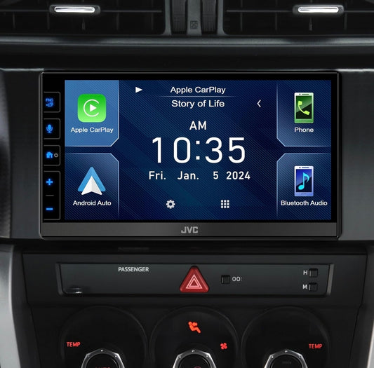 JVC KW-M788BH Apple CarPlay Android Auto Digitale Mediaspeler, Dubbel Din, 6.8 Duim LCD Raakskerm, AM/FM, HD Radio, Bluetooth, MP3-speler, USB-poort, iDatalink Maestro, SiriusXM, Motorradio