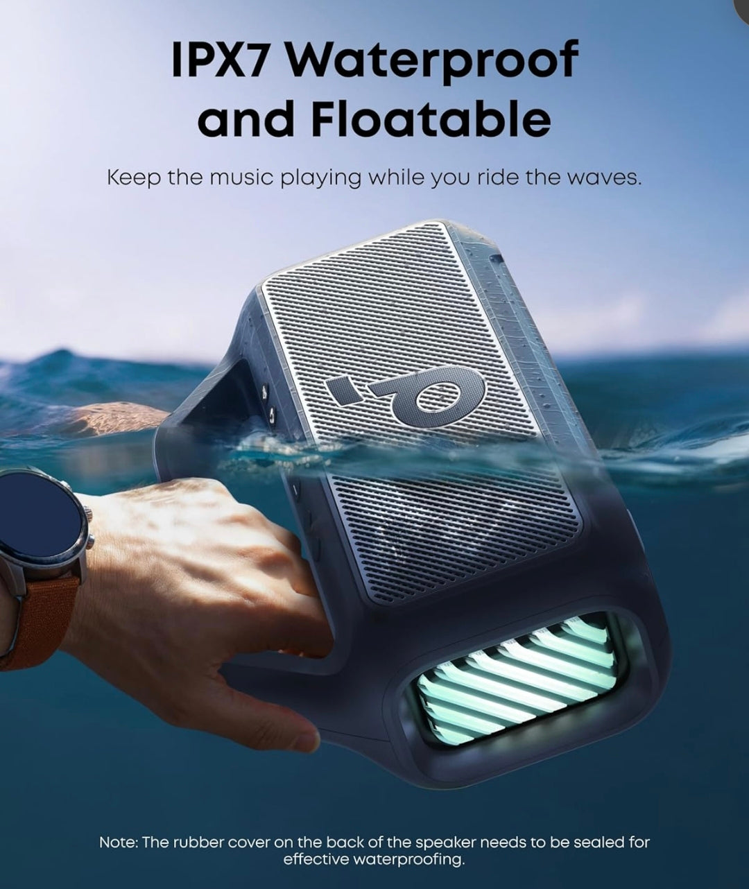 Soundcore Boom 2 By Anker, Outdoor Speaker, 80W, Subwoofer, BassUp 2.0, 24H Playtime, IPX7 Waterproof, Floatable, RGB Lights, USB-C, Custom EQ, Bluetooth 5.3, Portable for Camping, Beach, and Backyard