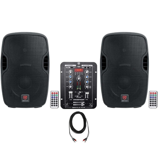 Rockville-bondel: (2) BPA10 10" Professionele Aangedrewe Aktiewe 400w DJ PA-luidsprekerbondel met RDJ3BT 2-kanaal DJ-menger PAKKET
