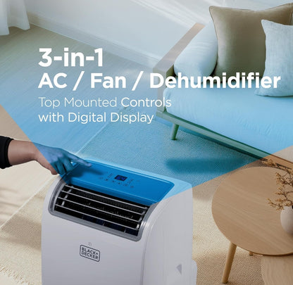BLACK+DECKER Slim Draagbare Lugversorger, 14,000 BTU vir Kamers tot 65 m², Slim Draagbare WS met Volg My-afstandbeheer en Vensterstel, BPACT14WT, Wit