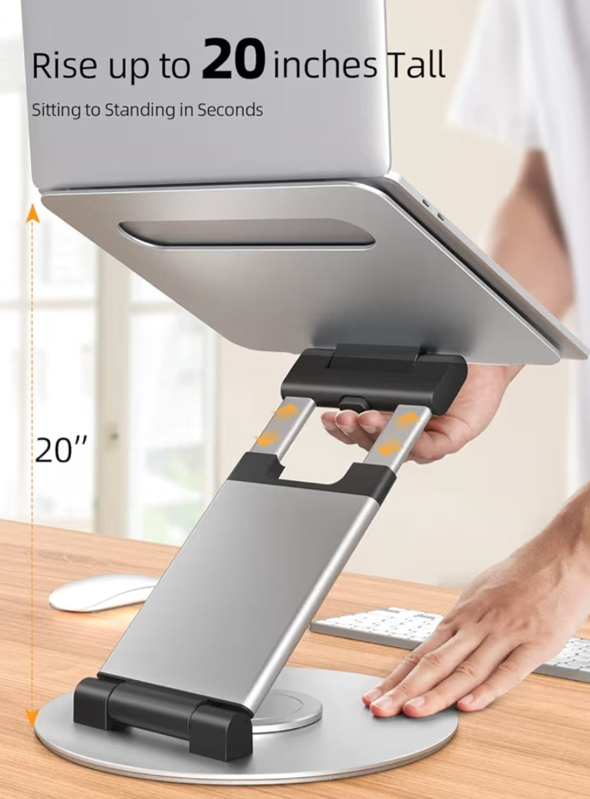 Teleskopiese 360 Roterende Skootrekenaarstaander vir lessenaar Verstelbare Hoogte Swivel Uittrekontwerp Ergonomiese Skootrekenaarverhoger Pas alle 10-17" – Silwer