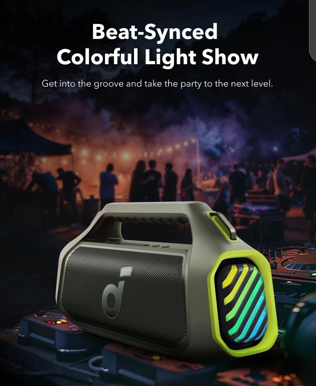 Soundcore Boom 2 Plus By Anker, Outdoor Speaker, 140W, 2+2 Channel, BassUp 2.0, 20H Playtime, Fast Charge, IPX7 Waterproof, RGB Lights, Power Bank, Bluetooth 5.3, Portable for Outdoors, Camping, Beach