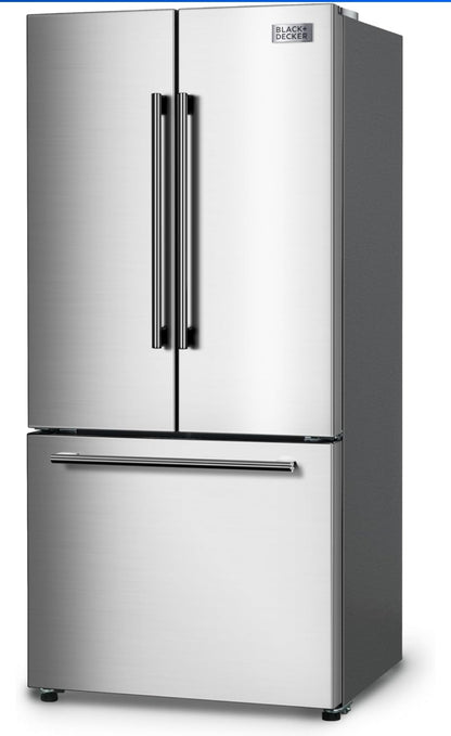 BLACK+DECKER 18 Kub. Vt. Franse Deur Yskas met Ingeboude Ysmaker, Volgrootte Yskas met Ondergemonteerde Vrieskaslaai, Rypvry, ENERGY STAR-gesertifiseer, BRF1800GIMS, Vlekvrye Voorkoms