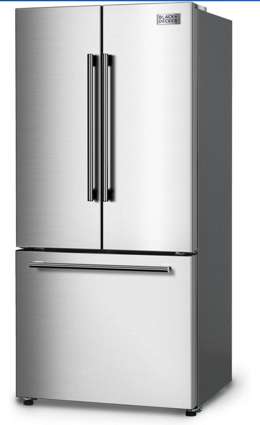 BLACK+DECKER 18 Kub. Vt. Franse Deur Yskas met Ingeboude Ysmaker, Volgrootte Yskas met Ondergemonteerde Vrieskaslaai, Rypvry, ENERGY STAR-gesertifiseer, BRF1800GIMS, Vlekvrye Voorkoms