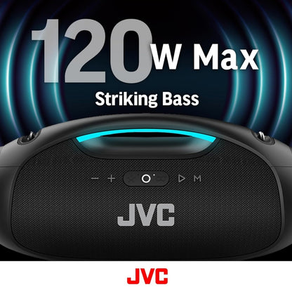 JVC Draagbare Draadlose Bluetooth-luidspreker - 120W met Dubbele Laefrekwensie-luidspreker Diep Bas, RGB-beligting, Binne/Buite Boombox, Bluetooth 5.3, IPX6 Waterbestand, USB-C, 11-uur Speeltyd, 2 Klankmodusse - SP-PA15BT