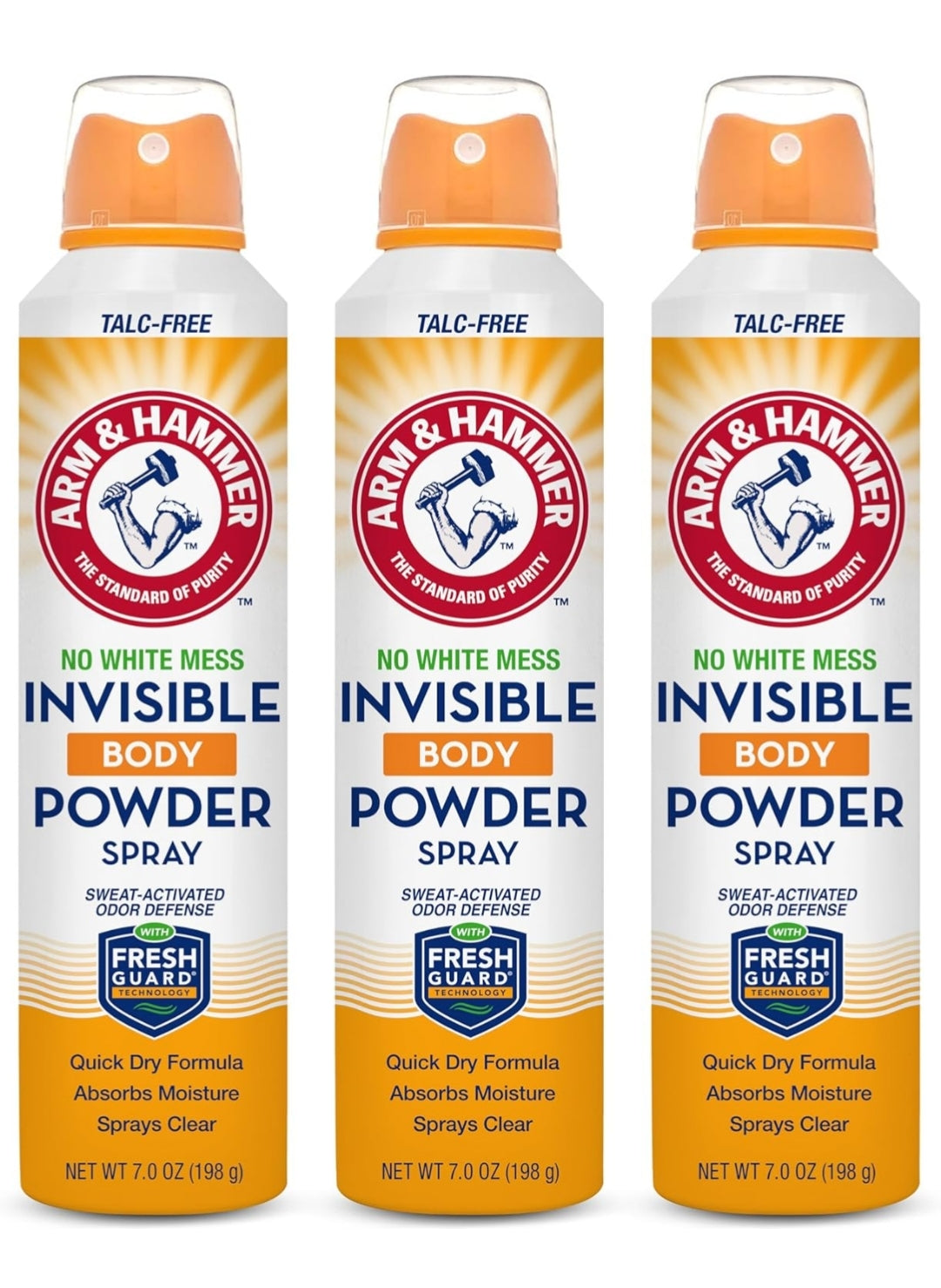 Arm & Hammer Invisible Body Powder Spray, Clear Talc-Free Body Odor & Sweat Control 7oz (3 Pack)