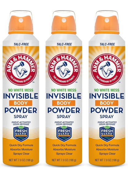 Arm & Hammer Invisible Body Powder Spray, Clear Talc-Free Body Odor & Sweat Control 7oz (3 Pack)