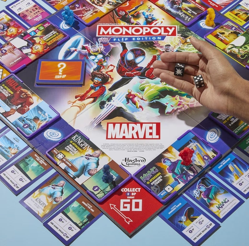 Monopoly Flip Edition: Marvel Board Game - Family Board Games for Kids, Teens, and Adults