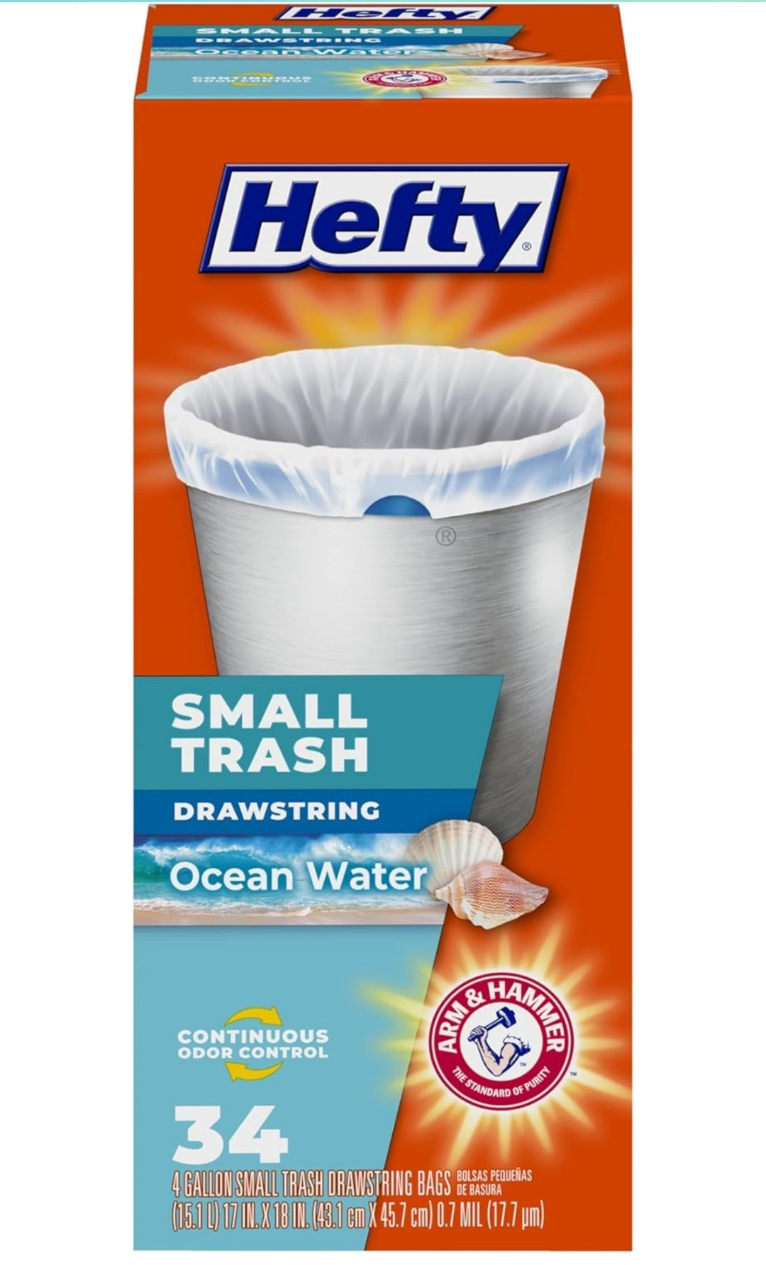 Hefty Small Trash Bags, Ocean Water Scent - 4 Gallon (34 CT)