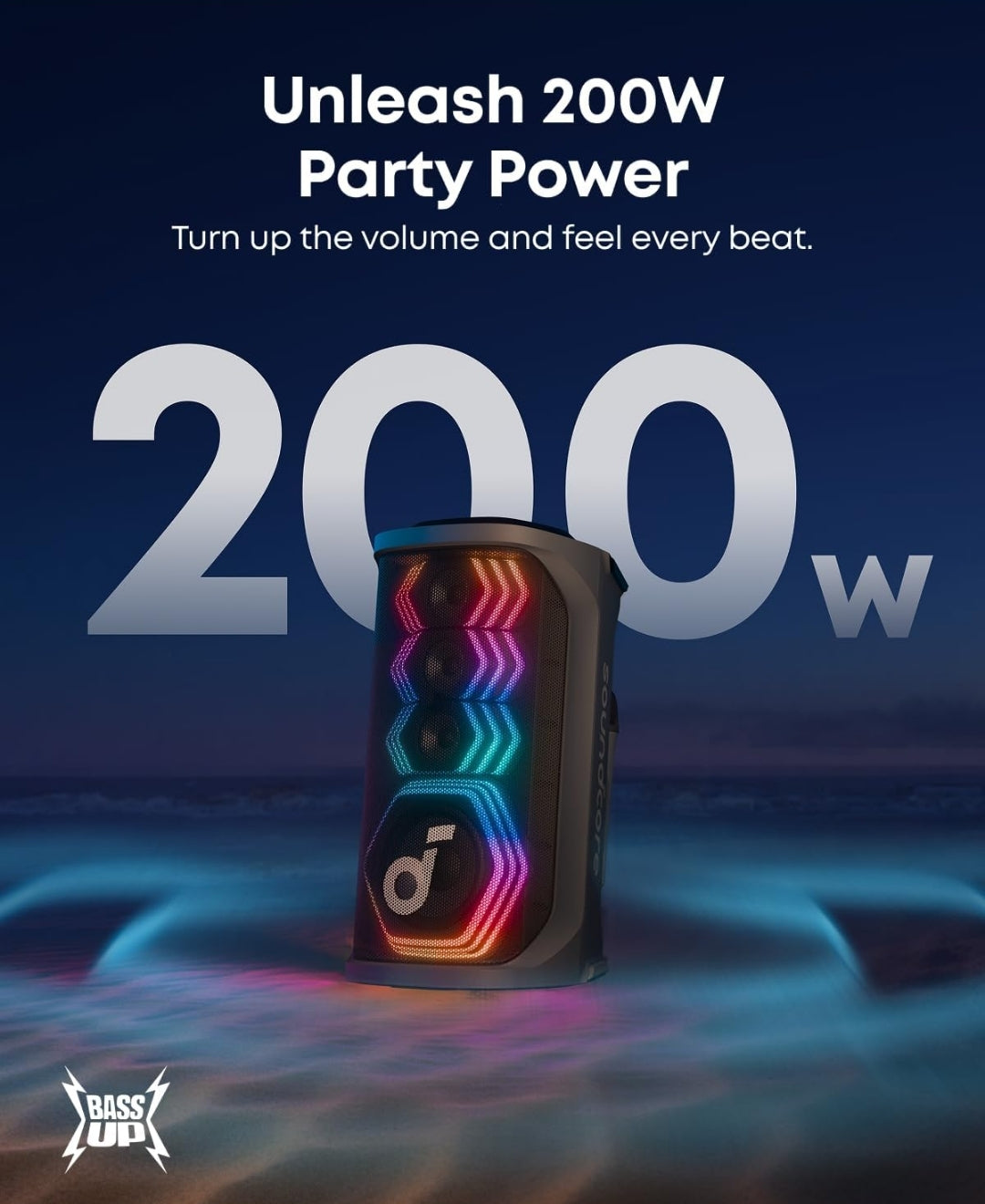 Soundcore Rave 3S AI Party Speaker with 2 Wireless Microphones, 200W Sound, AI Vocal Removal, Reverb, Light Show, 12H Playtime, Portable Bluetooth PA System for Home, Party, or Backyard