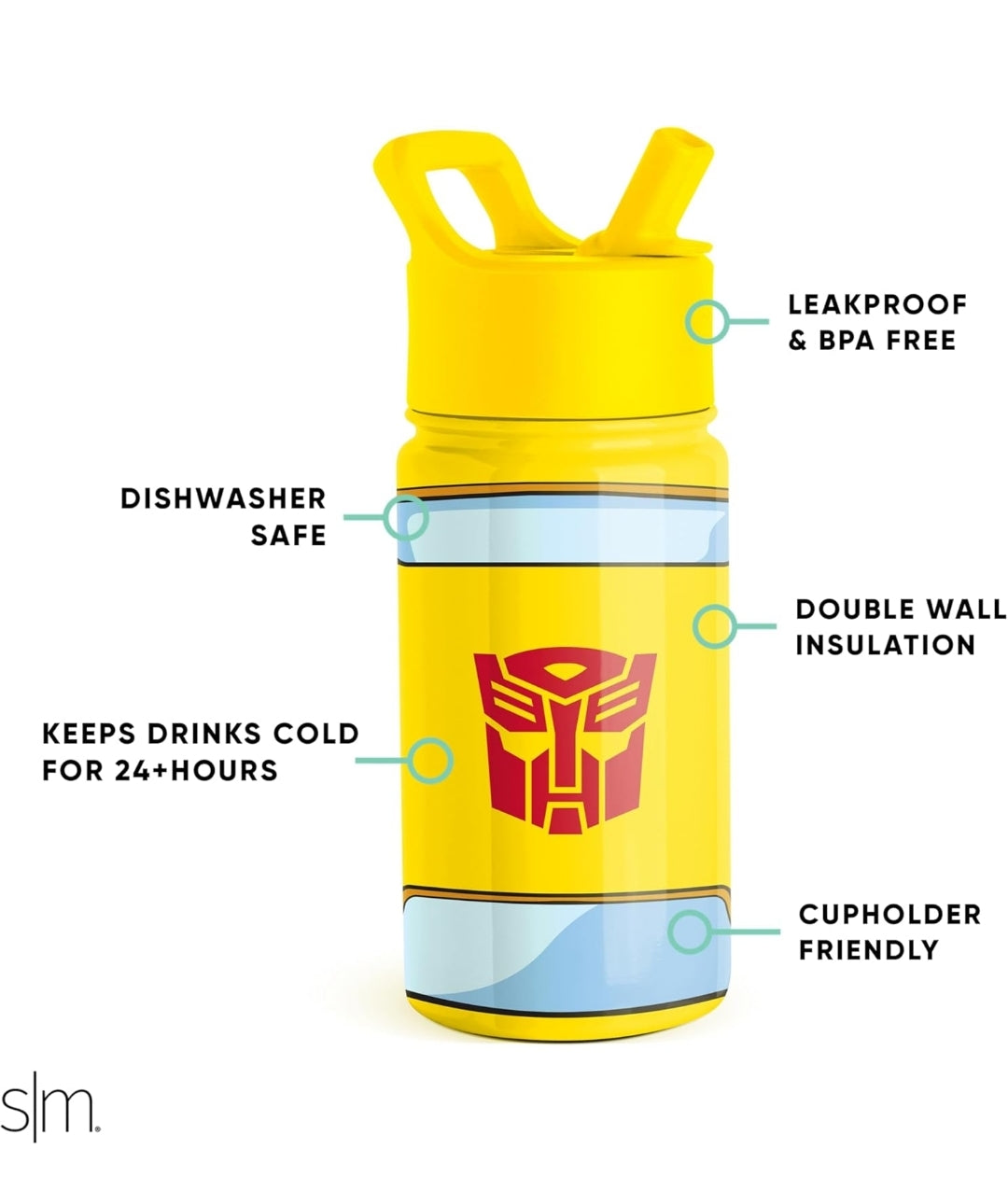 Simple Modern Kids Summit Water Bottle with Straw Lid | Transformers 14oz Stainless Steel Cup Insualted Tumbler for Toddlers, Boys, School | Transformer Bumble Bee