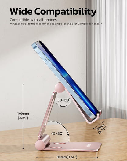 Dubbelvou volledig verstelbare opvoubare telefoonstaander/houer versoenbaar met iPhone 11-17 Pro Max Xs Xr X 8, Nintendo Switch, Alle Fone - (Roosgoud)