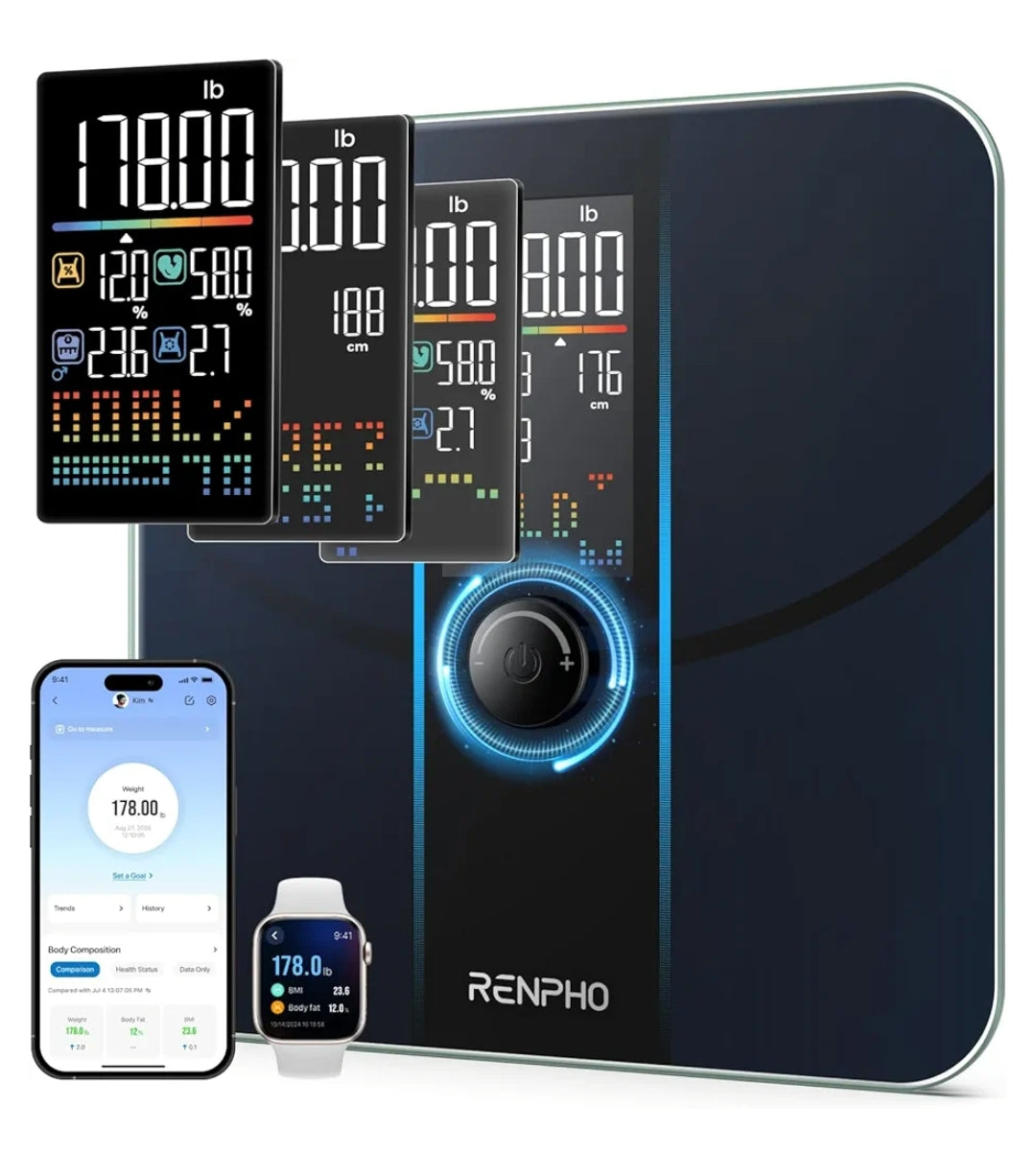 Smart Scale for Body Weight for BMI, Body Fat, Muscle Mass and Smart Body Rechargeable Tape Measure with LED Display