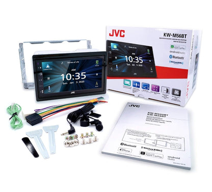 JVC KW-M56BT Apple CarPlay Android Auto Multimedia Speler met 6.8" Kapasitiewe Raakskerm, Bluetooth Oudio en Hands-Free Oproepe, MP3 Speler, Dubbel DIN, 13-Band EQ, SiriusXM, AM/FM Motorradio