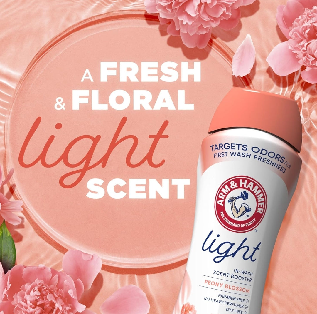 ARM & HAMMER Light In-Wash Scent Booster, No Heavy Perfumes, No Dyes, No Parabens - Peony Blossom Scent (24 Oz)