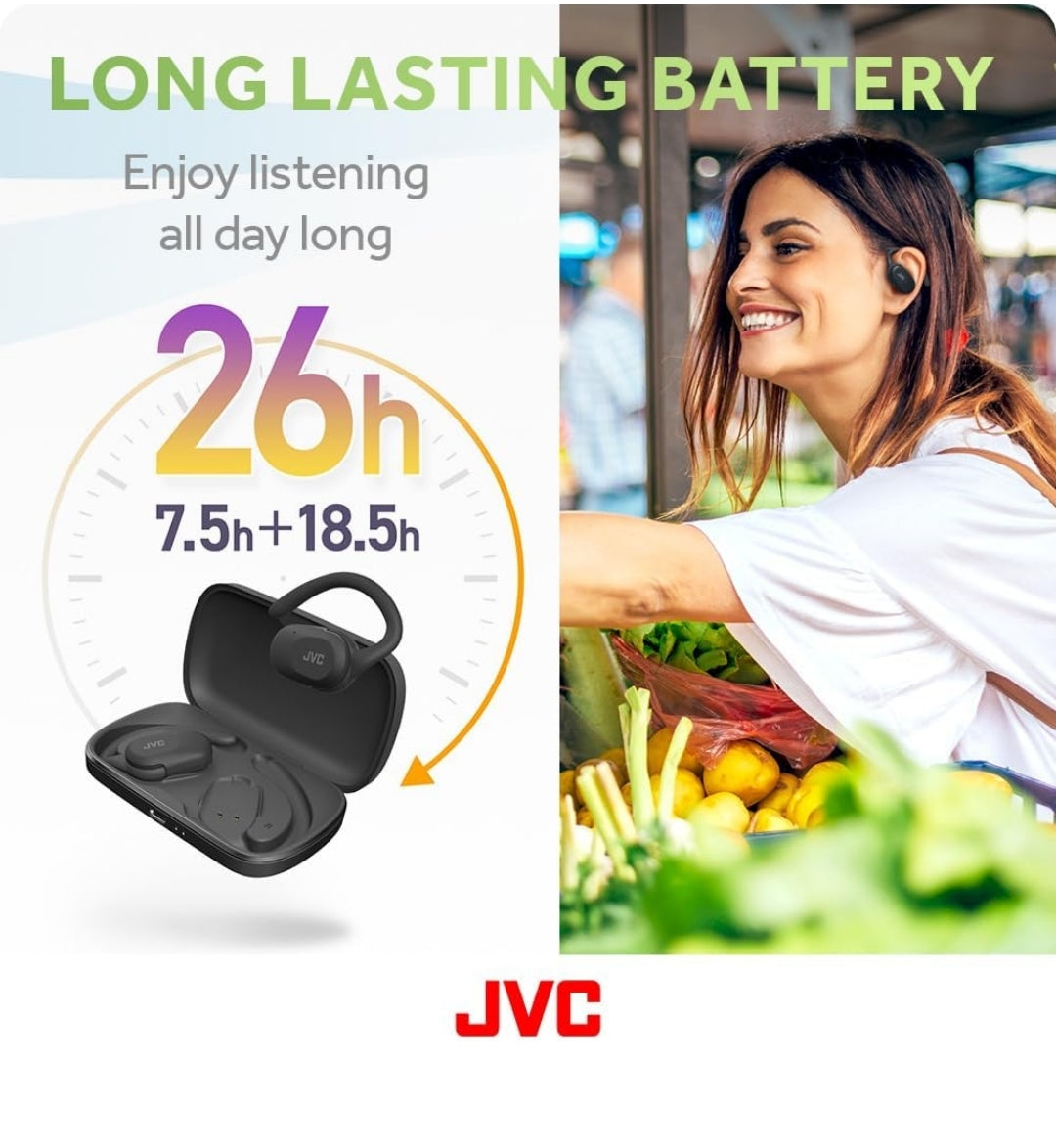 JVC nearphones Oopoor True Wireless-oorfone met Pivot Motion-meganisme, 16mm groot klankdrywers, Enkeloor-gebruik, BT 5.4, Lang batterylewe (tot 26 uur) - HANP40TB (Swart)