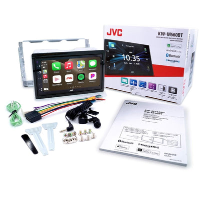 JVC KW-M560BT Apple CarPlay Android Auto Multimediaspeler met 6.8" Kapasitiewe Raakskerm, Bluetooth Oudio en Handvrye Oproepe, MP3-speler, Dubbel DIN, 13-band EQ, SiriusXM, AM/FM Motorradio