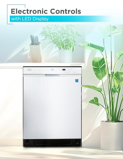 BLACK+DECKER 24" Ingeboude Skottelgoedwasser, 12-Plekkestel Kapasiteit met Vlekvrye Staal Bad, Skottelgoedwasser met 6 Wasprogramme, Lae Geraas, ENERGY STAR Gesertifiseer, BDW200MW, Wit