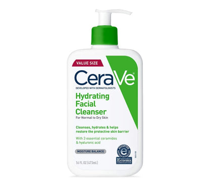 CeraVe Hydraterende Gesigsreiniger, Bevogtigende Gesigswas Vir Droë Vel, Hialuroonsuur + Seramiede + Gliserien Vir Normale Tot Droë Vel
