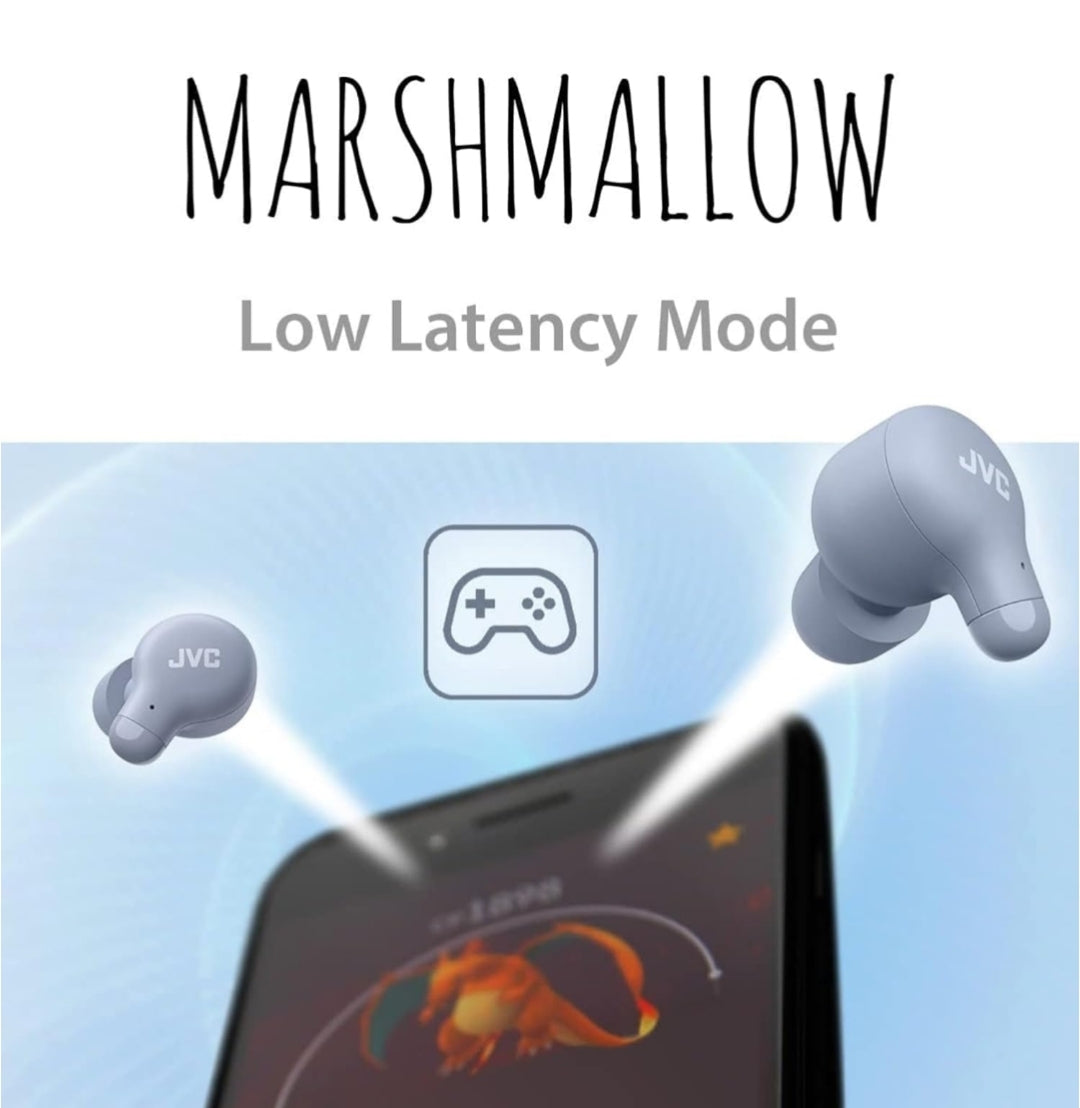 JVC Marshmallow Ware Draadlose Bluetooth 5.3 Oorfone – 28H Battery, Geheueskuim-oorstukke vir Heeldaggemak, IPX4 Waterbestand, Mikrofoon, Kompakte Houer, vir iPhone en Android