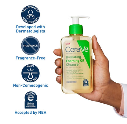 CeraVe Hydrating Foaming Oil Cleanser, Bevogtigende Olie-reiniger vir Gesig en Liggaam, Squalane-olie + Hialuroonsuur + Sereamiede - 19 oz