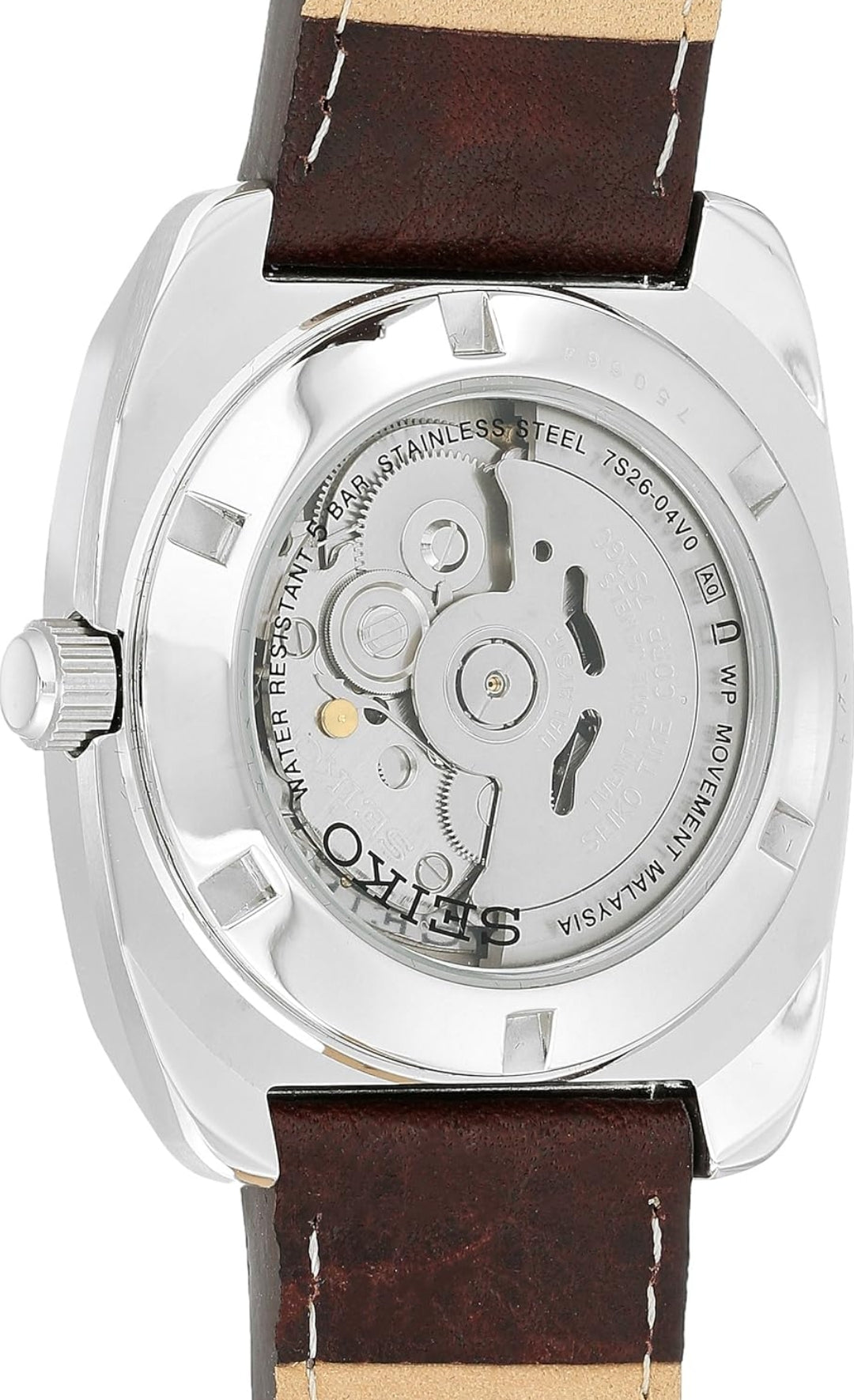 SEIKO Outomatiese Horlosie vir Mans - Recraft Reeks - Bruin Leerband, Dag/Datum Kalender, 50m Waterbestand