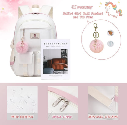 Backpack for Girls Laptop Backpacks 15.6 Inch College Cute Bookbag Anti Theft Primary Elementary School Bag Casual Daypack for Students Teens Girl Women (Beige)