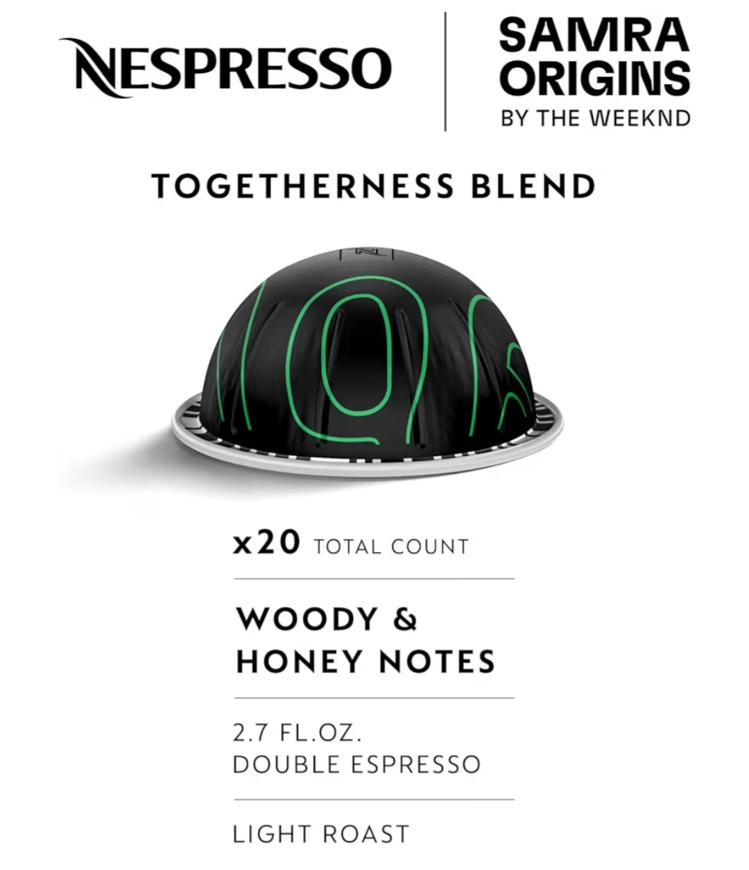 Nespresso Vertuo Pop+ Coffee and Espresso Maker by Breville, Samra Origins by The Weeknd, Double Espresso, Light Roast - 20CT Pods