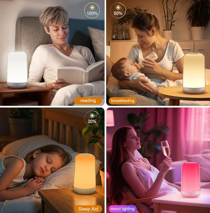 (2 Pack) RGB Touch Bedside Lamp for Nightstand, 3 Color Temperatures Rechargeable Battery Night Light, Dimmable Mood Lighting
