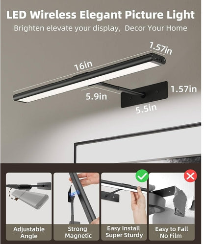 Picture Light for Wall, 4800mAh Rechargeable Wireless Remote Battery Lights, 16In Dimmable Magnetic LED Light, Colors Temperatures