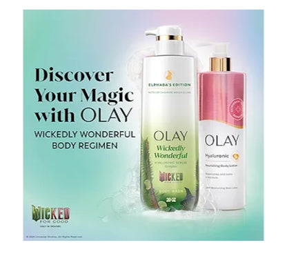 Olay Body Wash Wickedly Wonderful Elphaba’s Edition, Intensely Hydrating Pro-Hyaluronic Acid Serum w/ Vitamin B3 -  Cashmere Woods & Lime Scent (2 ct)