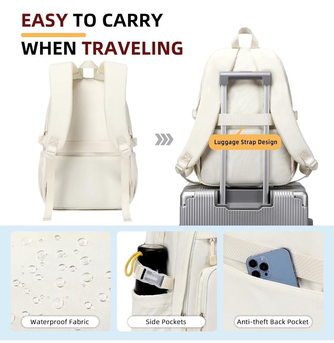 College Bookbag Laptop Backpacks 15.6 Inch Kids Elementary School Bag for Teens Girls Boys Water Resistant Sport Travel Back Pack Women Men Work Business Computer Rucksack Off White