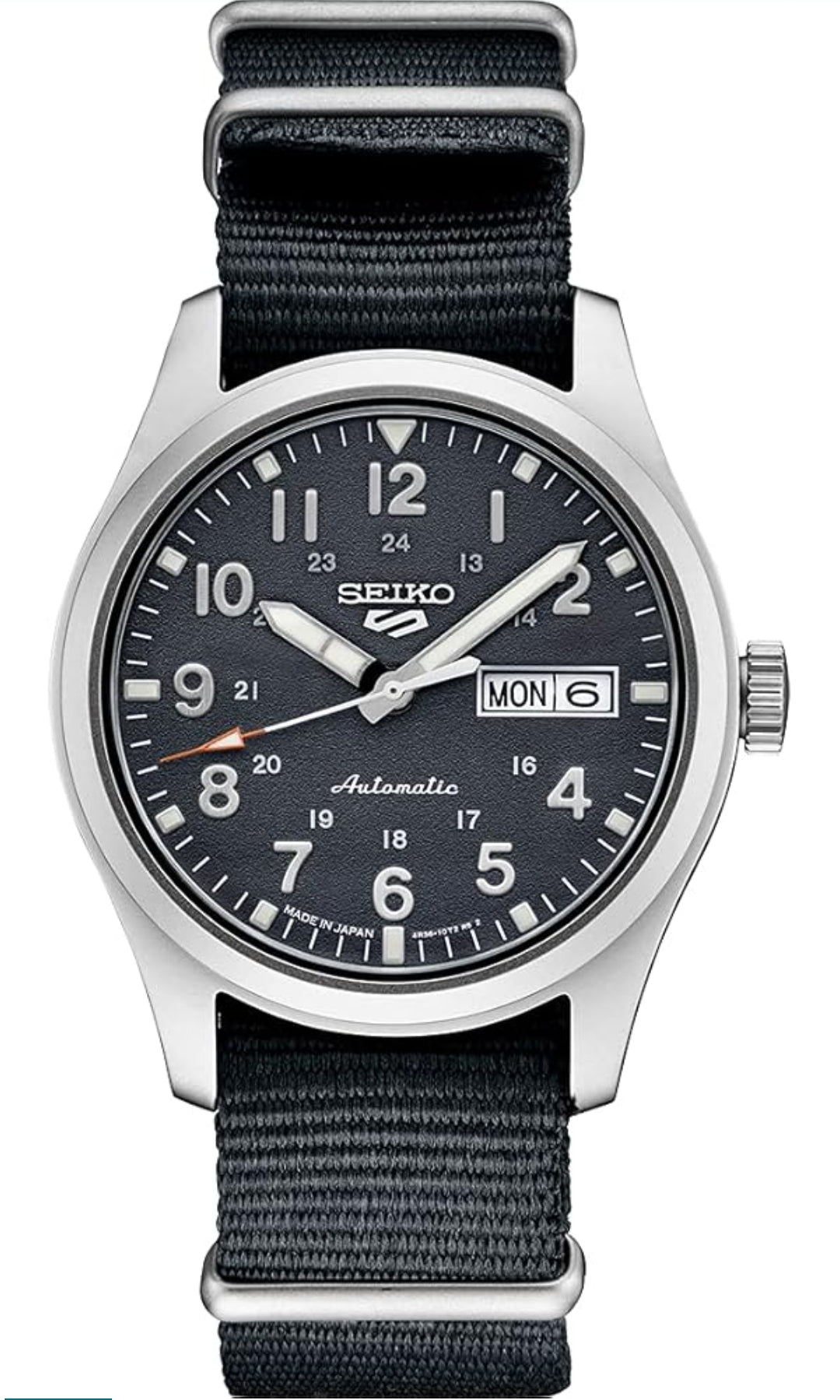 SEIKO Horlosie 5 Sport Outomaties met Handmatige Opwenmeganisme, Blougrys Wysplaat, Vlekvrye Staalkas, Blougrys Nylonband, 100m Waterbestand