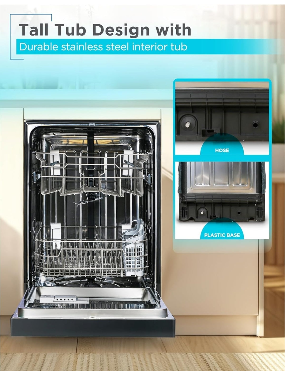 BLACK+DECKER 24" Ingeboude Skottelgoedwasser, 12-Plek Instelling Kapasiteit met Vlekvrye Staal Bad, Skottelgoedwasser met 6 Wasprogramme, Lae Geraas, ENERGY STAR Gesertifiseer, BDW200MB, Swart