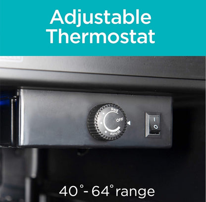 BLACK+DECKER 26 Bottel Wynyskas met Binnebeligting en Meganiese Temperatuurbeheer, Kompressorkoeling Wynverkoeler Yskas met 4 Wynrakke en 1 Plat Rak, Wynbottelkoeler