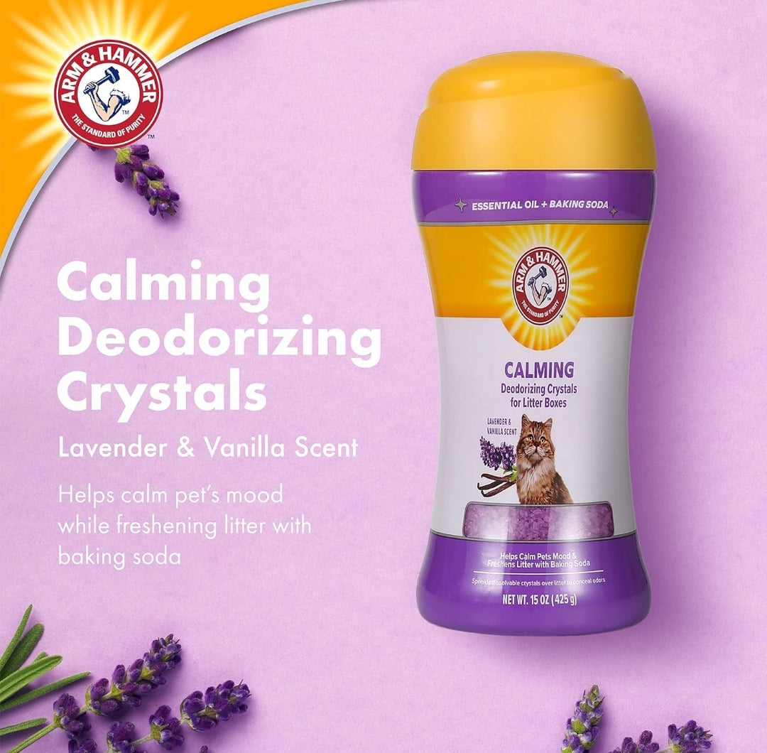 Arm & Hammer Cat Crystal Deodorizer for Litter Box - Calming Lavender & Vanilla Scented Cat Litter Smell Eliminator -(15 Oz)