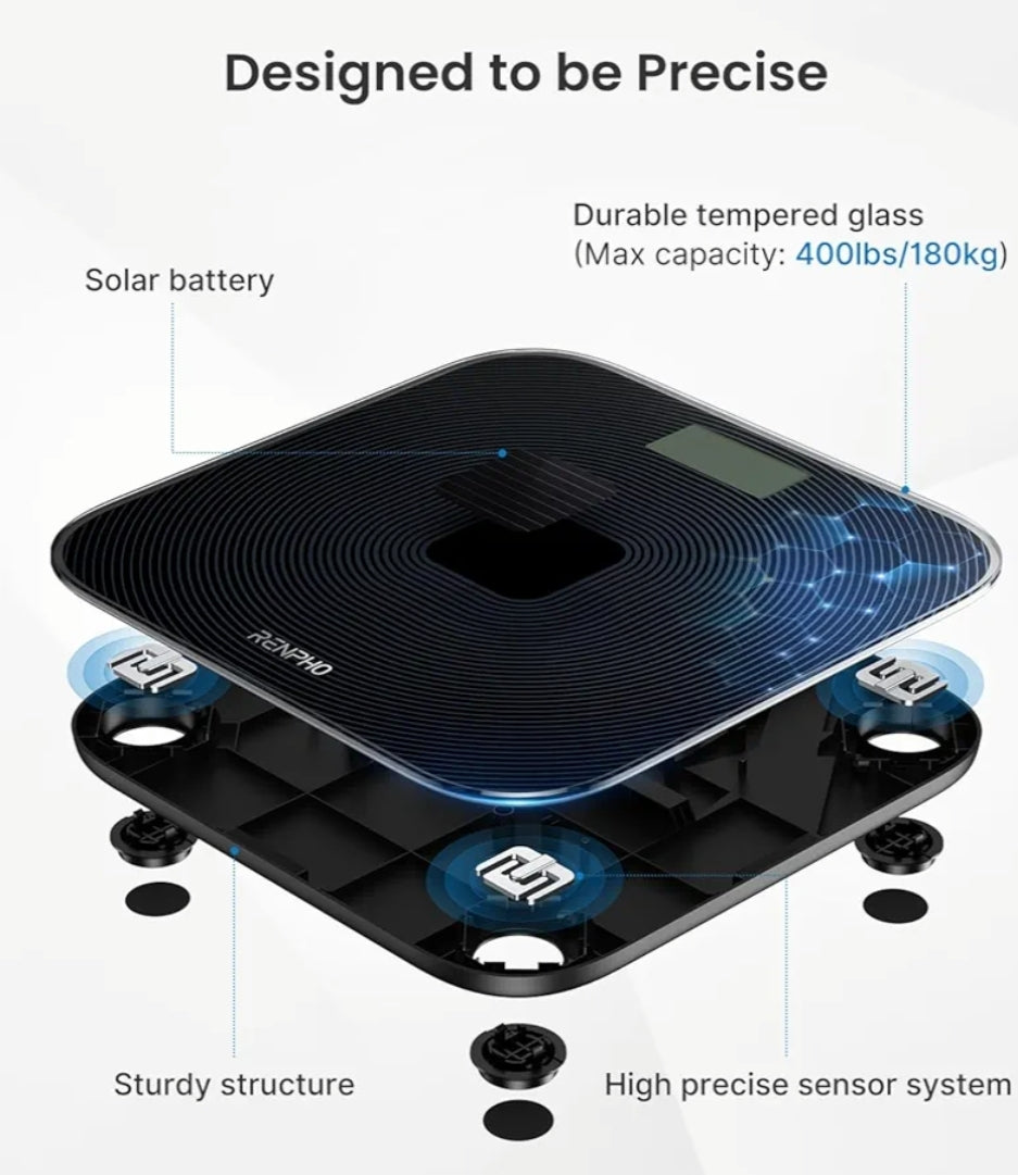 Scale for Body Weight & Smart Tape Measure, Non-Bluetooth Solar-Powered Digital Bathroom Scale - 60in /150cm