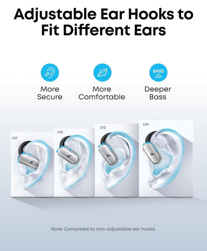 Soundcore V40i by Anker, Open-Ear Headphones, Crystal-Clear Design, Lidless Case, 4 Adjustable Positions for Every Ear Size, Richer Bass, IP55, 21H Playtime, AI Clear Calls, Bluetooth 5.4, App Control