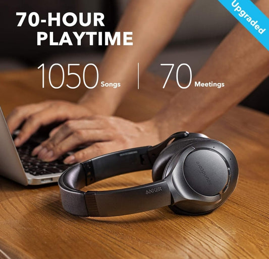 Soundcore Anker Life Q20 Hibried Aktiewe Geraasdempende Oorfone, Draadlose Oor-Die-Oor Bluetooth Oorfone, 70H Speeltyd, Hi-Res Oudio, Diep Bas, Traagskuim Oorkussings, Reis, Kantoor, USB-C Laai