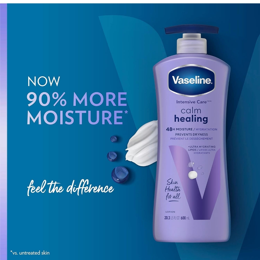 Vaseline Intensive Care Calm Healing Body Lotion 4 Count for Dry Skin Lotion Made with Ultra-Hydrating Lipids and Lavender Extract to Heal and Restore Dry Skin 20.3 Oz