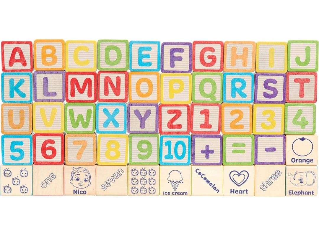 CoComelon 51-Piece Classic ABC Wooden Block Set, Preschool Building Toys, Learning and Education, Officially Licensed Kids Toys for Ages 18 Month, Amazon Exclusive