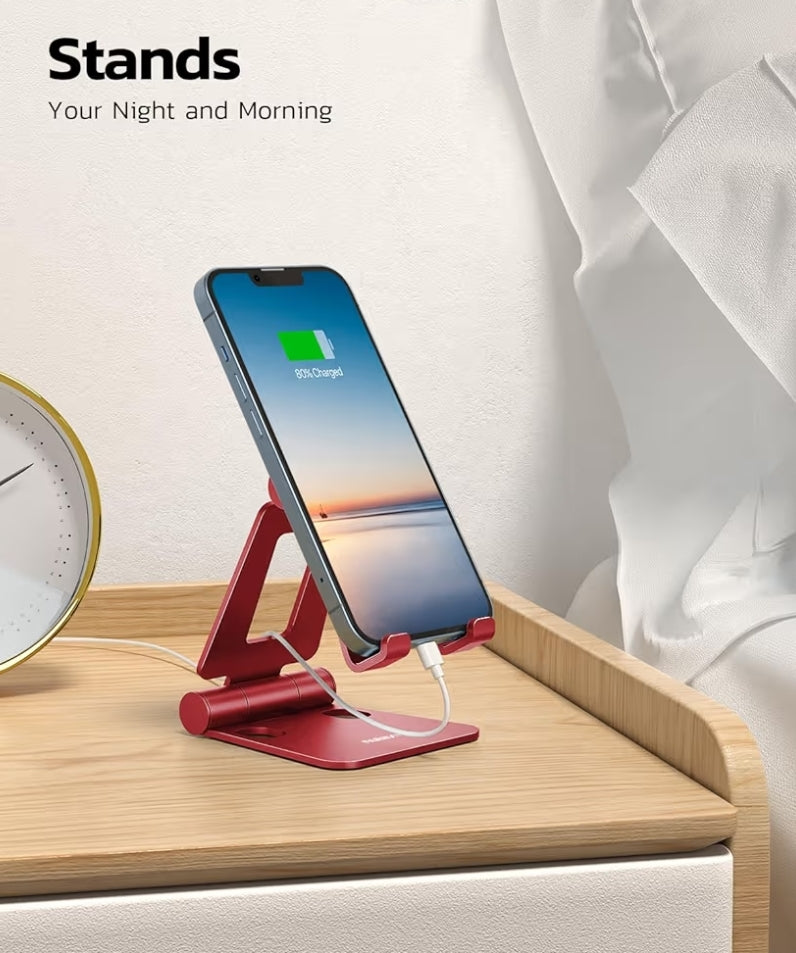 Dubbele Opvoubare Ten volle Verstelbare Opvoubare Foonhouer versoenbaar met iPhone 11-17 Pro Max Xs Xr X 8, Nintendo Switch, Alle Fone - (Rooi)
