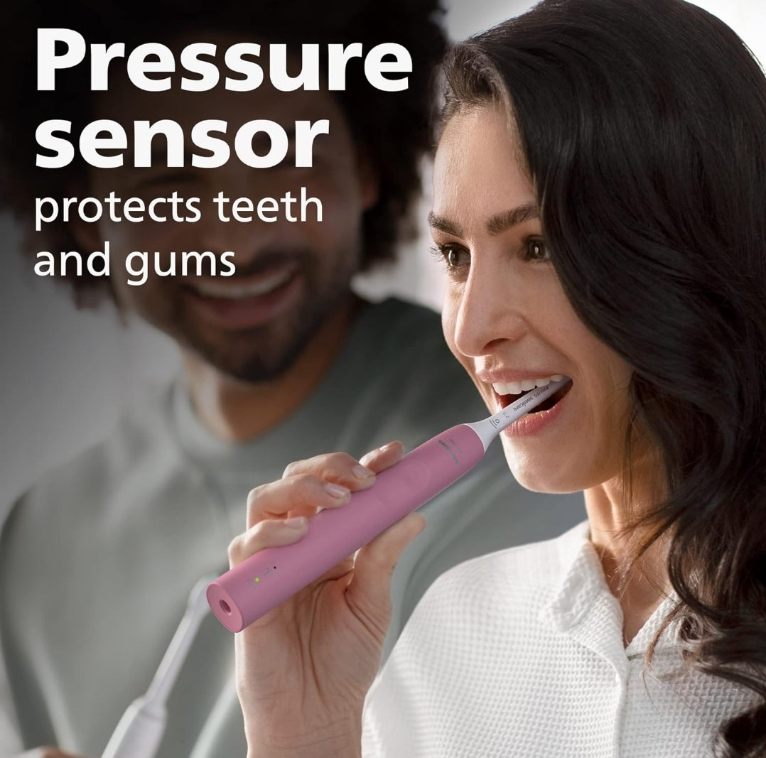 Philips Sonicare 4100 Herlaaibare Elektriese Tandeborsel, met Druksensor, 2 Intensiteitstellings – Diep Pienk (Model HX3681/26)