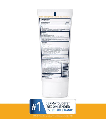 CeraVe 100% Minerale Sonbrandroom SPF 50 met Sinkoksied en Titaandioksied, Hialuronzuur en Seroïdes, Olievry (5 oz)