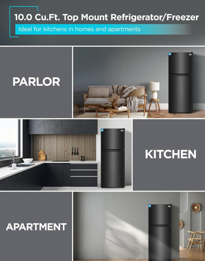 BLACK+DECKER 10 Kvt. Vt. Yskas met Bo-vrieskas, 2-deur Yskas met Bo-vrieskas en Verstelbare Temperatuurbeheer, ENERGY STAR, BR1000HB, Swart