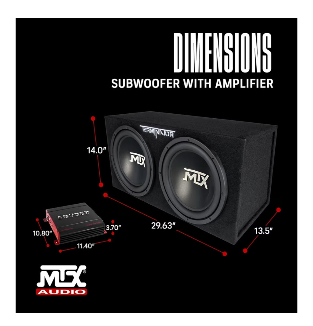 2 Kanaal 1000 Watt Amp Motor Oudio Stereo Versterker en MTX 12 Duim 1200 Watt Motor Oudio Dubbelgelaaide Subwoofer Boks Omhulsel (2 Pak)