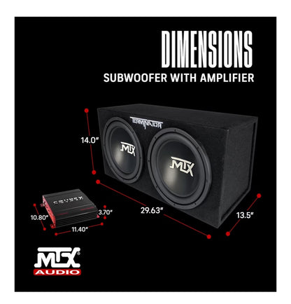 2 Kanaal 1000 Watt Amp Motor Oudio Stereo Versterker en MTX 12 Duim 1200 Watt Motor Oudio Dubbelgelaaide Subwoofer Boks Omhulsel (2 Pak)