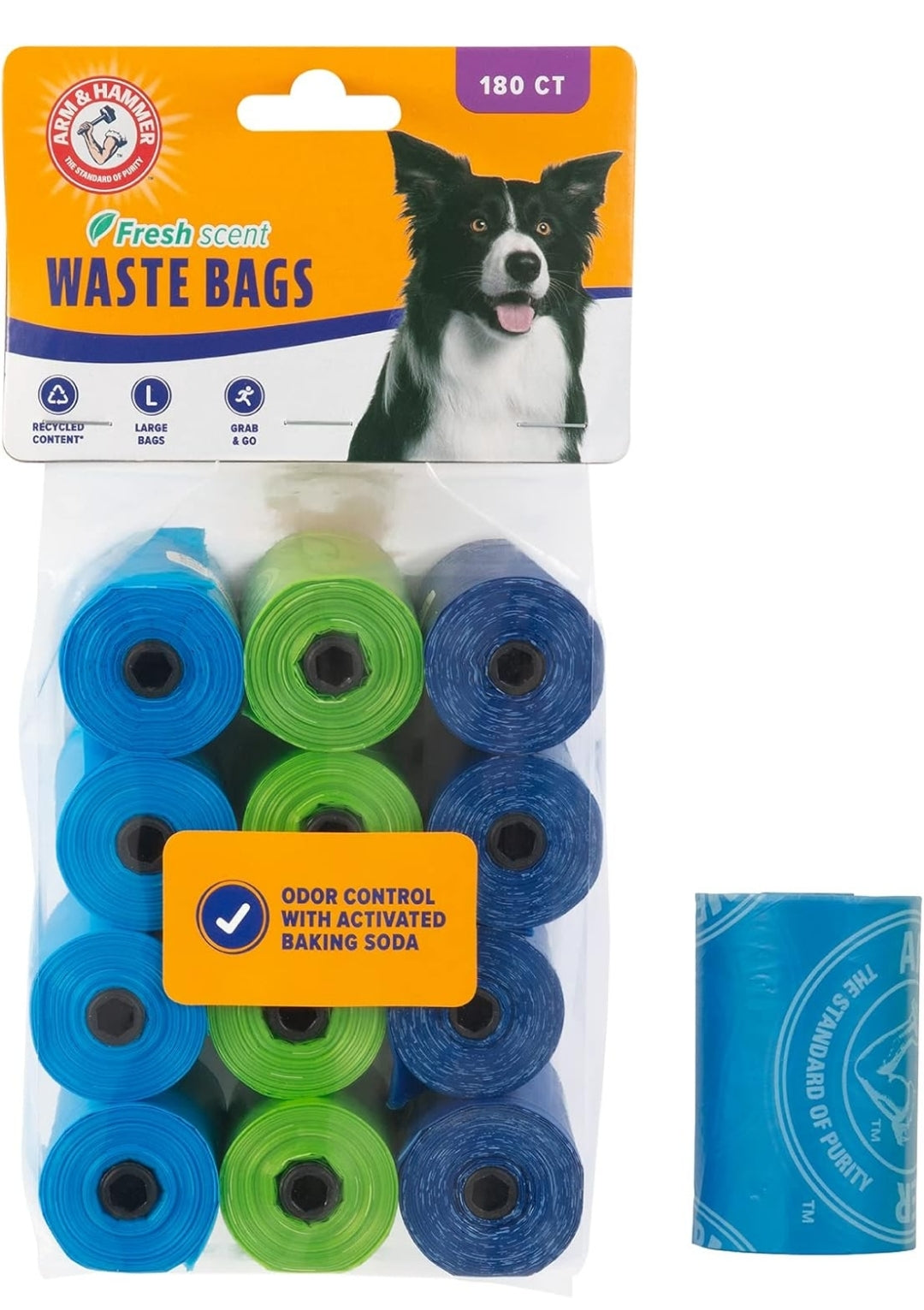 Arm & Hammer Easy-Tear Disposable Dog And Cat Waste Bags w/ Activated Baking Soda, 180CT 9 x 14"